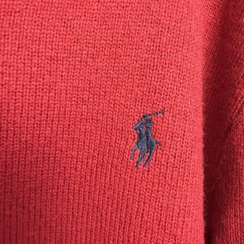 Polo Ralph Lauren Mens sz X-Large Red 100% Lambs Wool V-Neck Sweater